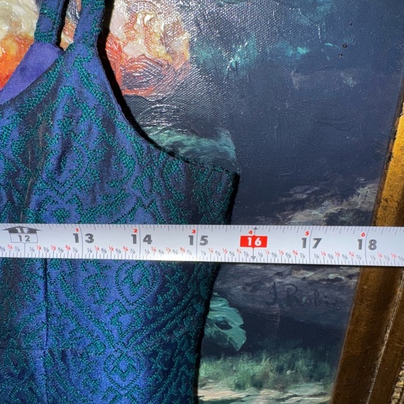 Nanette Lepore Green Blue Tapestry 90s Spaghetti Strap Mini Dress 6 Jewel Tone - Picture 7 of 9